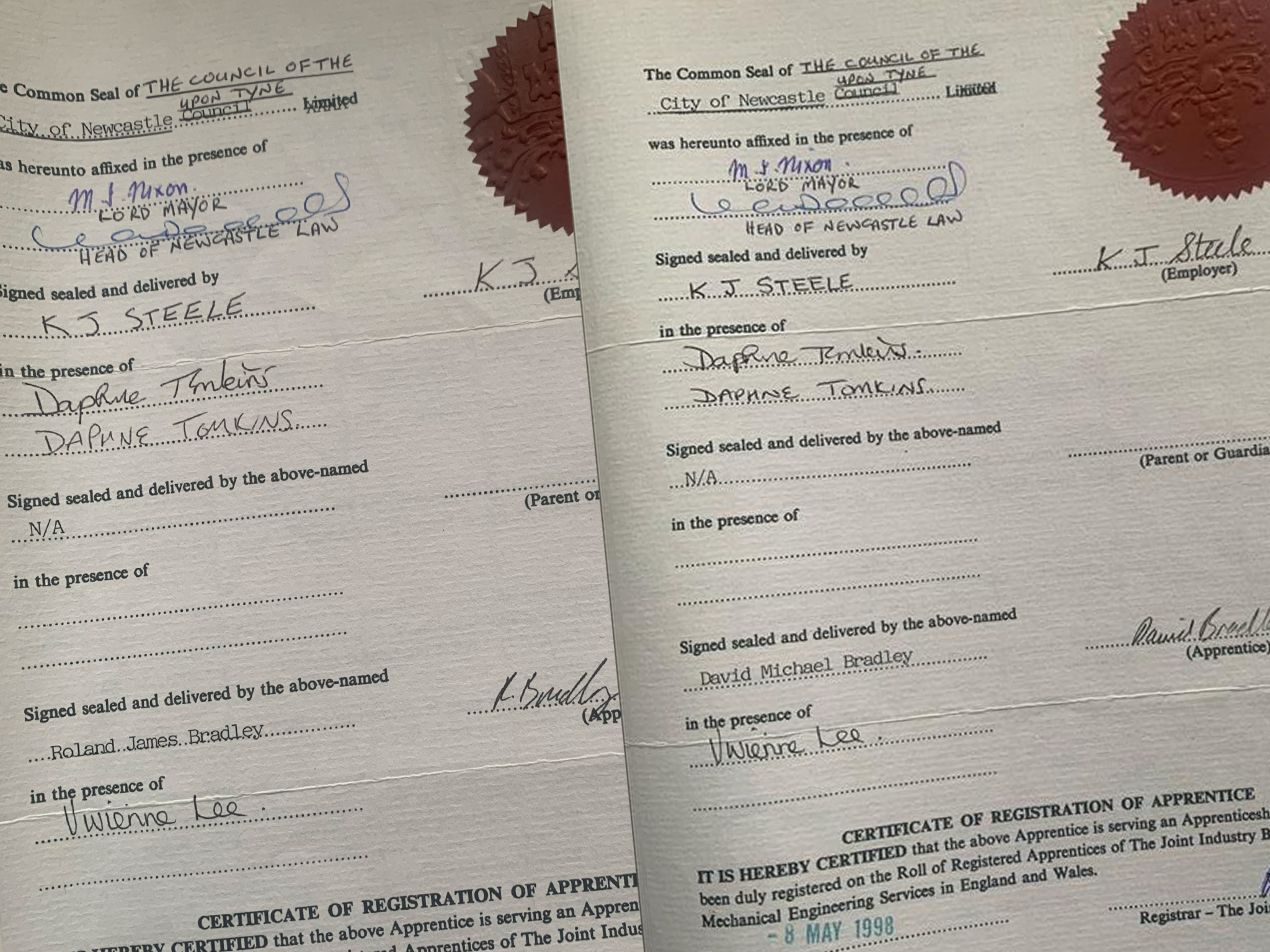 Trade certificates and qualification paperwork